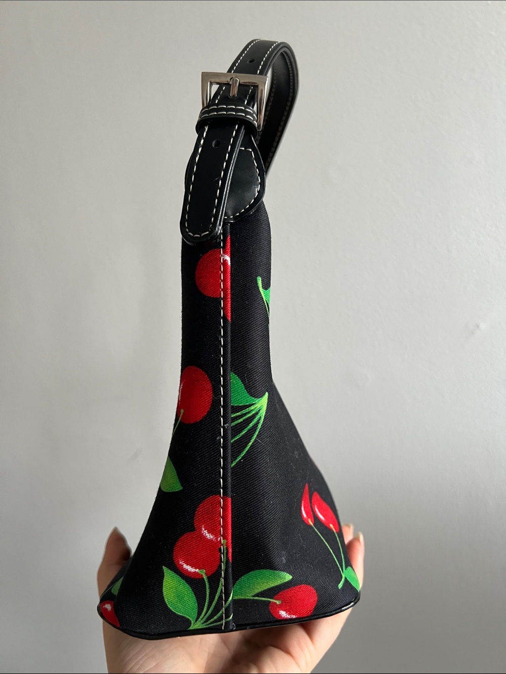 Vintage Kate Spade Cherry Print Mini Shoulder Hand Bag Black Red - Picture 8 of 15